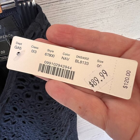 J Crew Skirt Womens SZ 00 Navy Blue No. 2 Pencil Mini Eyelet Lined Cotton Floral - Picture 3 of 16